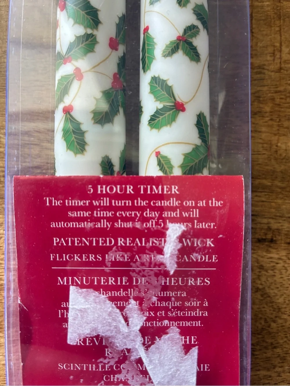 New Candle Impressions Flameless Wax Covered LED Taper Candles Holly Berries